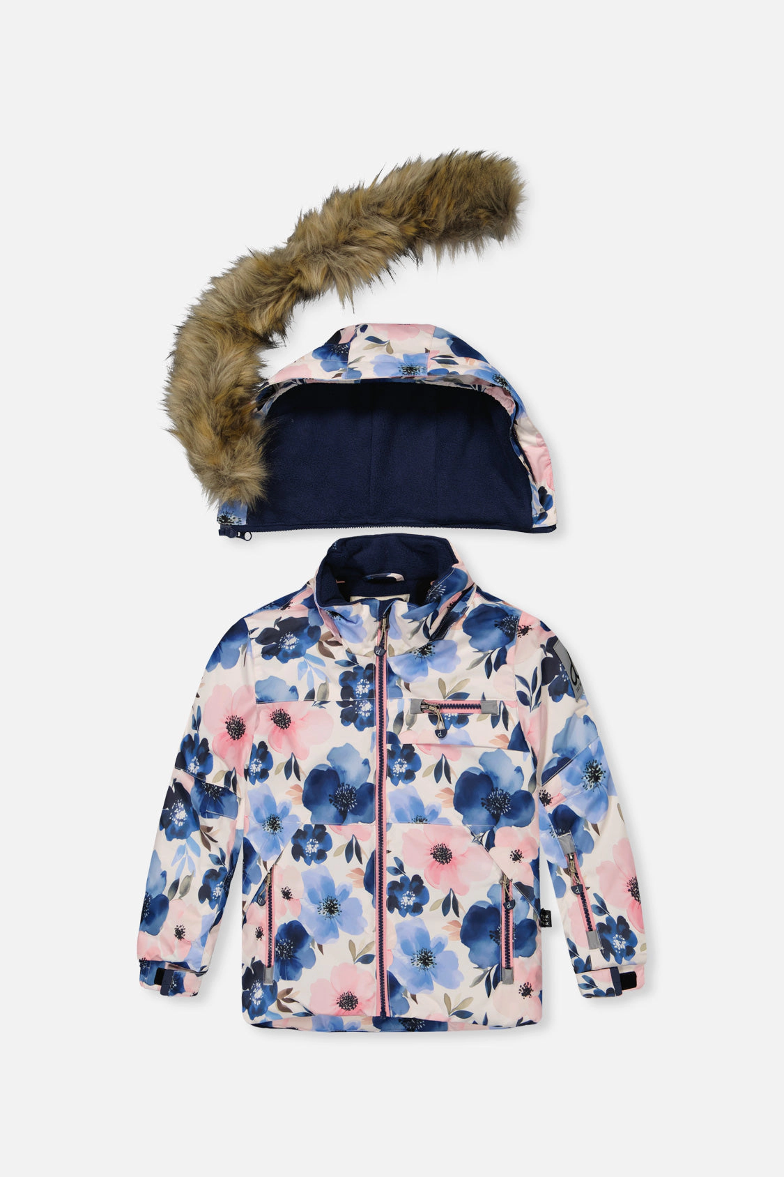 Deux par Girls Watercolor Flower Print Two Piece Play Snowsuit with Hooded Jacket and Snow Pants