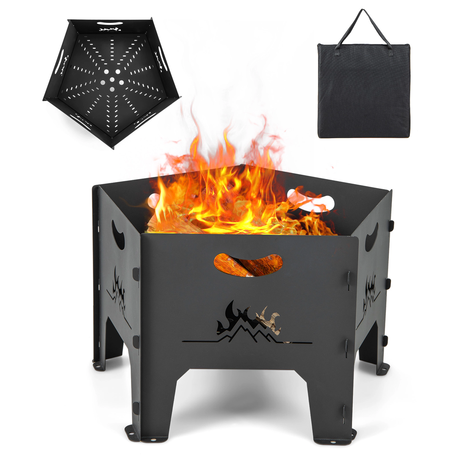 SUGIFT Black Storage Bag Carbon Steel 19-in Collapsible Portable Fire Pit