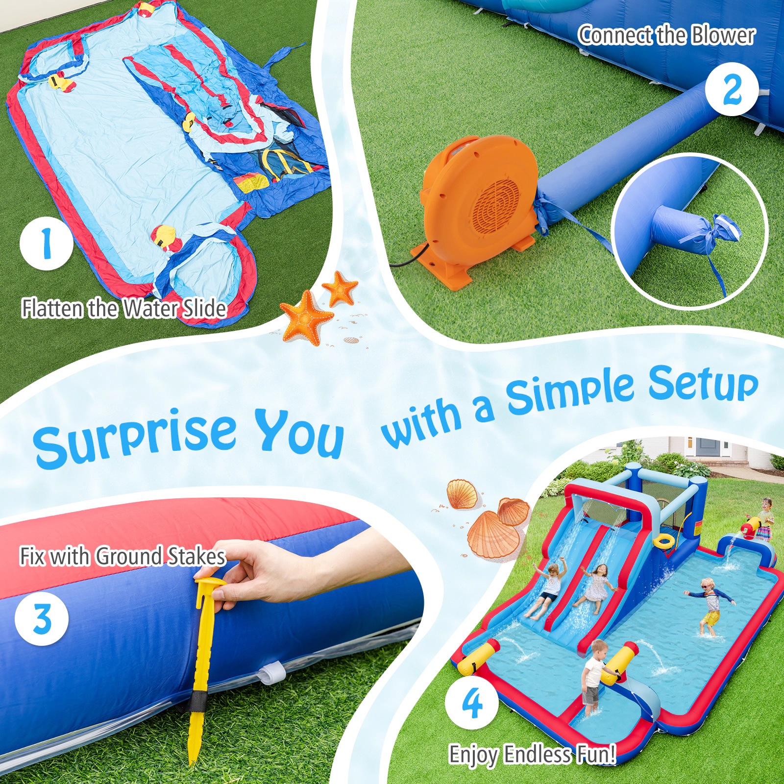 SUGIFT Bounce House with 2 Water Slides, 3 Water Cannons and Splash Pool 200-lb Capacity Ages 3-12 Multi-color