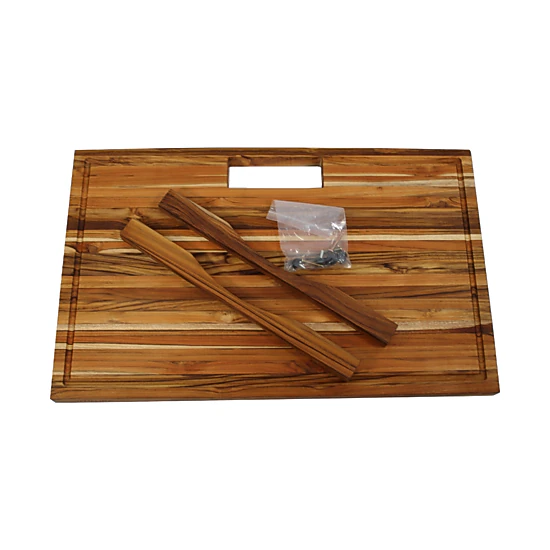 EcoDecors 29" x 18" Teak Edge Grain Cutting Board with Juice Groove, Handles and Waste Chute