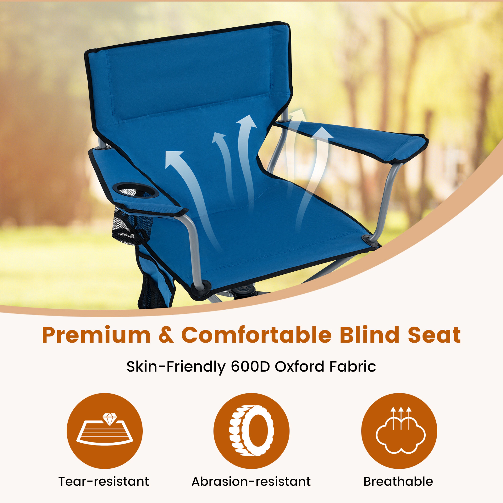 SUGIFT Blue 360-Degree Swivel Hunting Chair with Mesh Cup Holder 32-in W 21-in D 35-in H 300-lb Seat Capacity