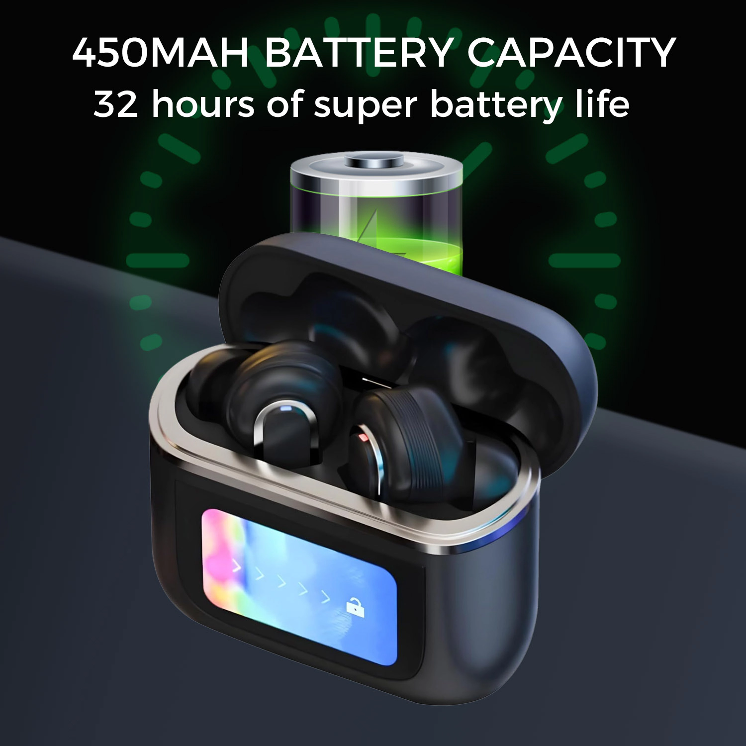 Alpha Digital - Unisex - Bluetooth 5.3, LCD Touch Screen, TWS, 32Hr Battery - Earbuds