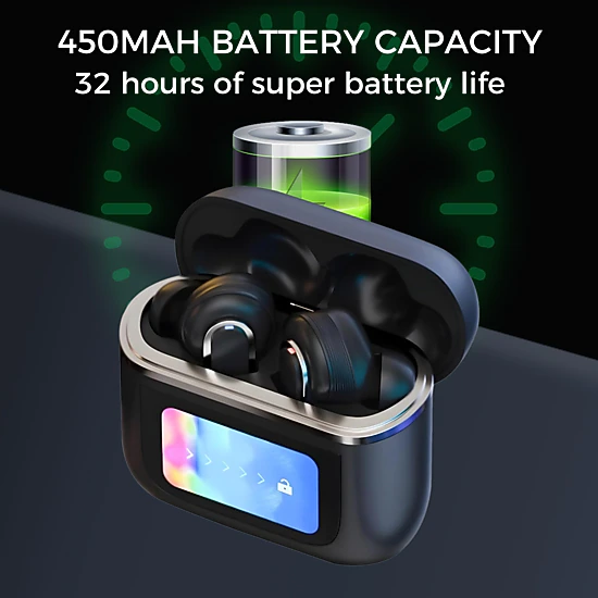 Alpha Digital - Unisex - Bluetooth 5.3, LCD Touch Screen, TWS, 32Hr Battery - Earbuds