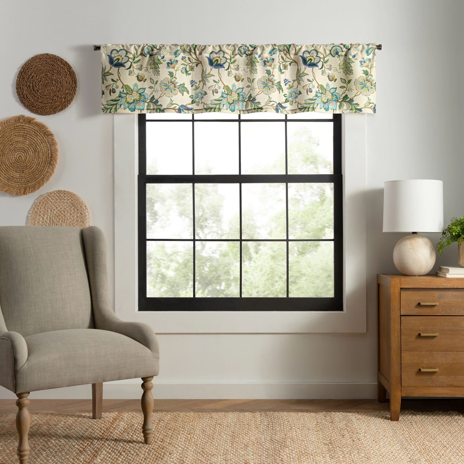 Ellis Curtain 100% Polyester Brissac Rod Pocket Tailored Colrful Jacobean Pattern Window Valance 70" x 15