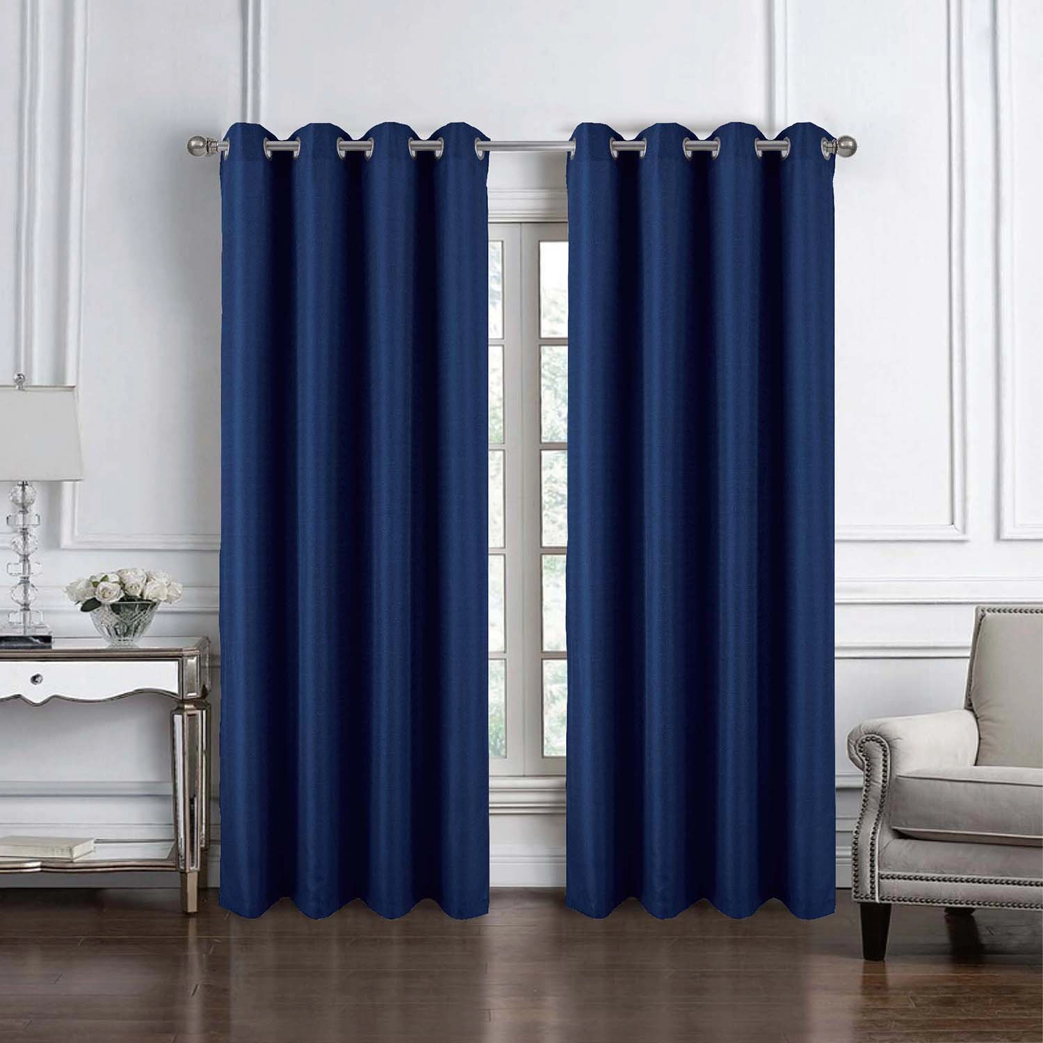 RT Designer Collection Cindy Textured 2 Pack Grommet Curtain Panel 36" x 84" Navy Blue