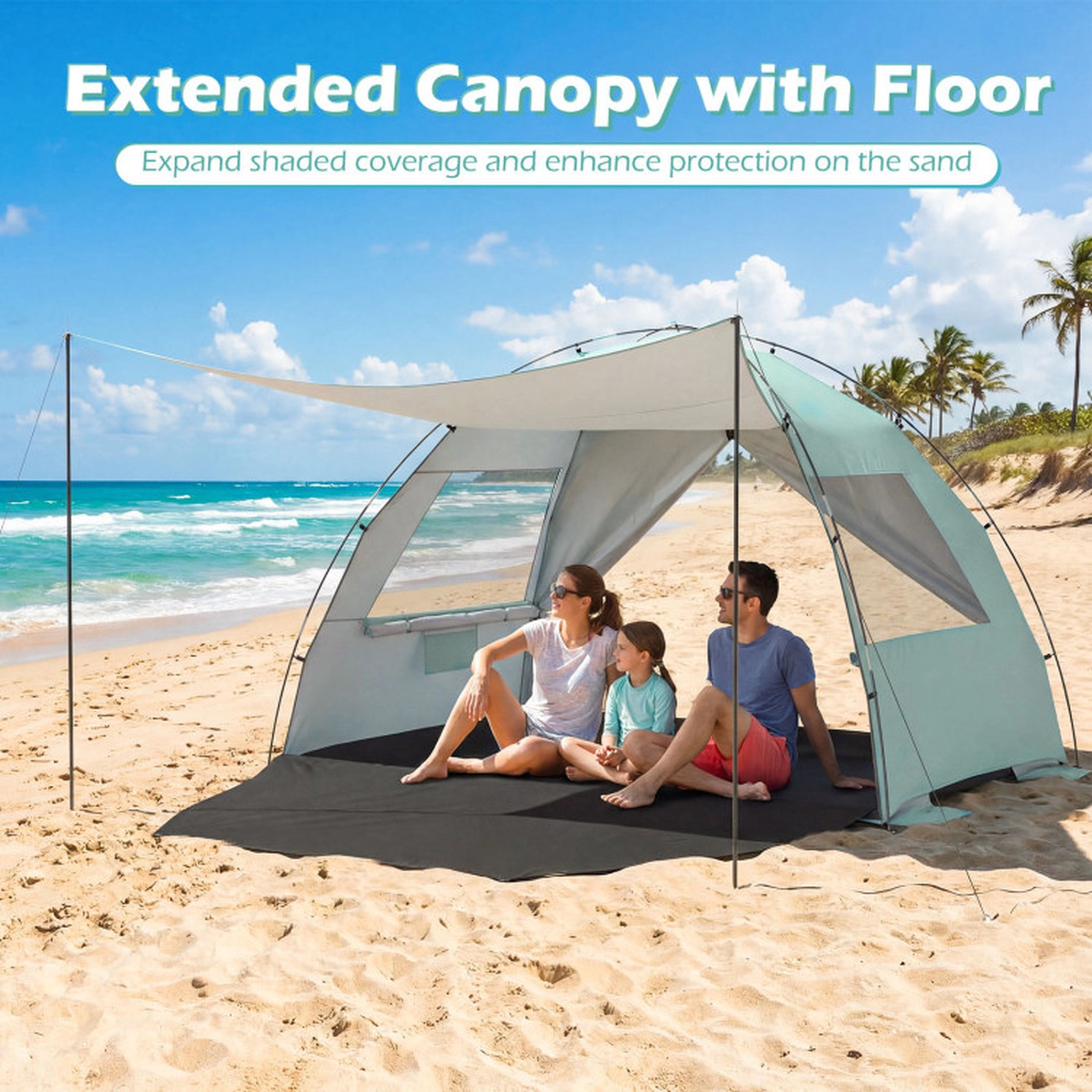 SUGIFT Beach Tent Sun Shelter with Canopy and Extended Floor 87-in Long 6-lb Portable Green
