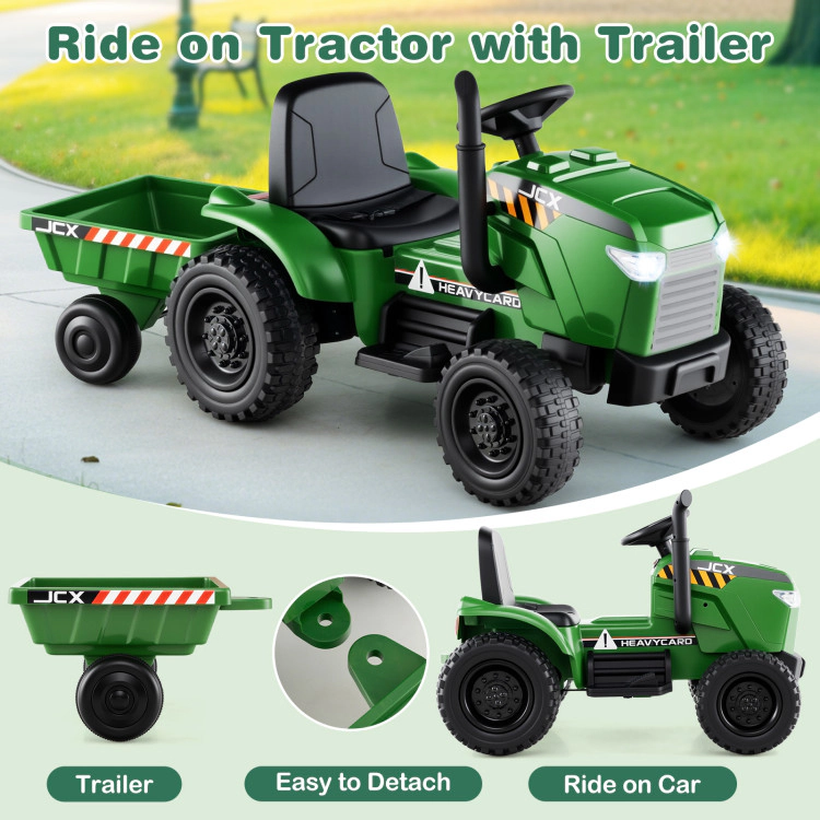 Hivvago 12V 2-in-1 Kids Ride On Tractor with Trailer and 3-Gear Shift