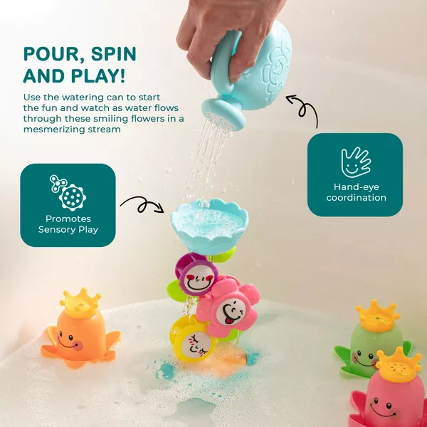 Sperric 3 Pieces Bath Toys for Toddlers, Flower Waterfalls Waterwheel Bathtub Toys with Suction Cup for Toddlers 1-3