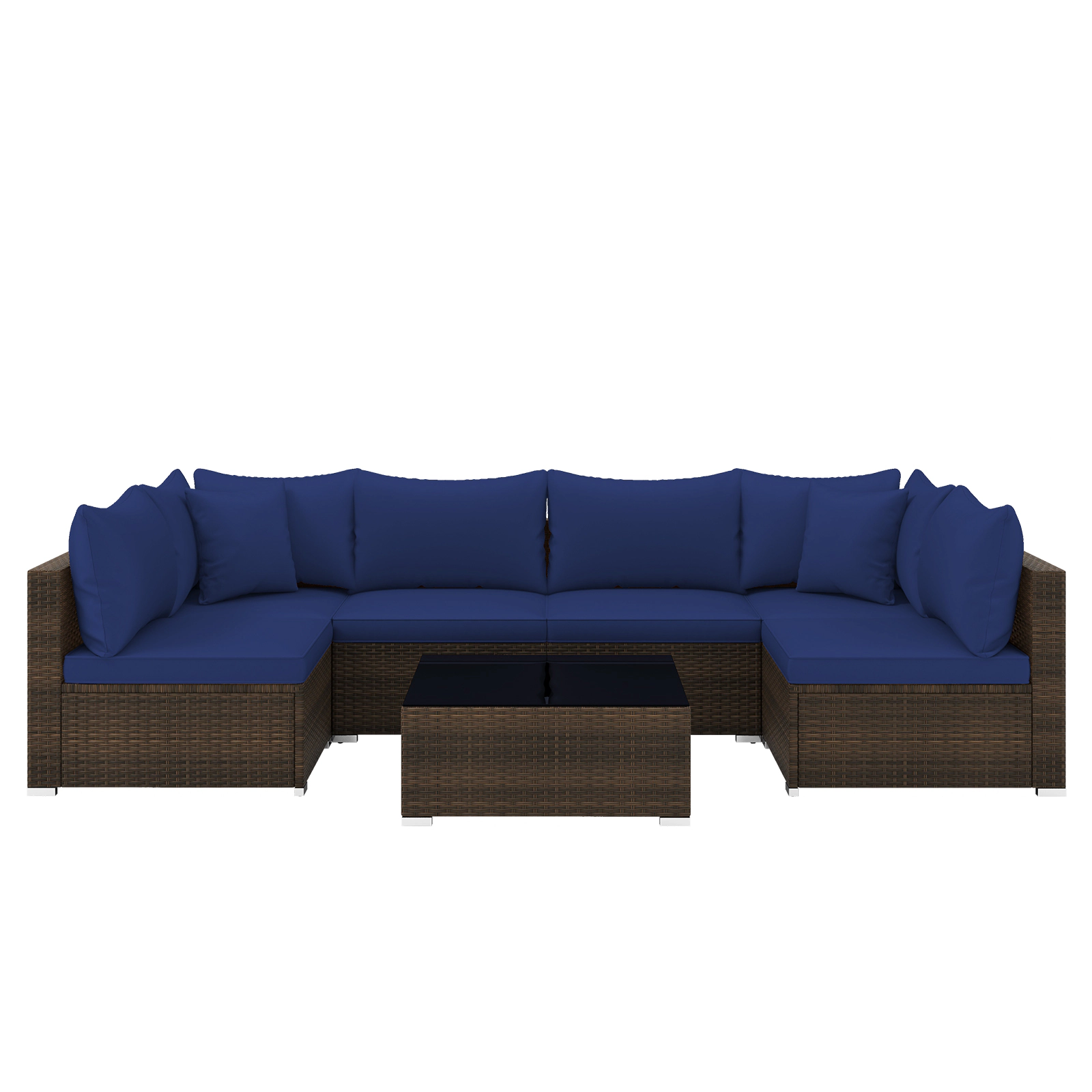 LJG 7 Pieces Patio Rattan Furniture Set with Sectional Sofa Cushions