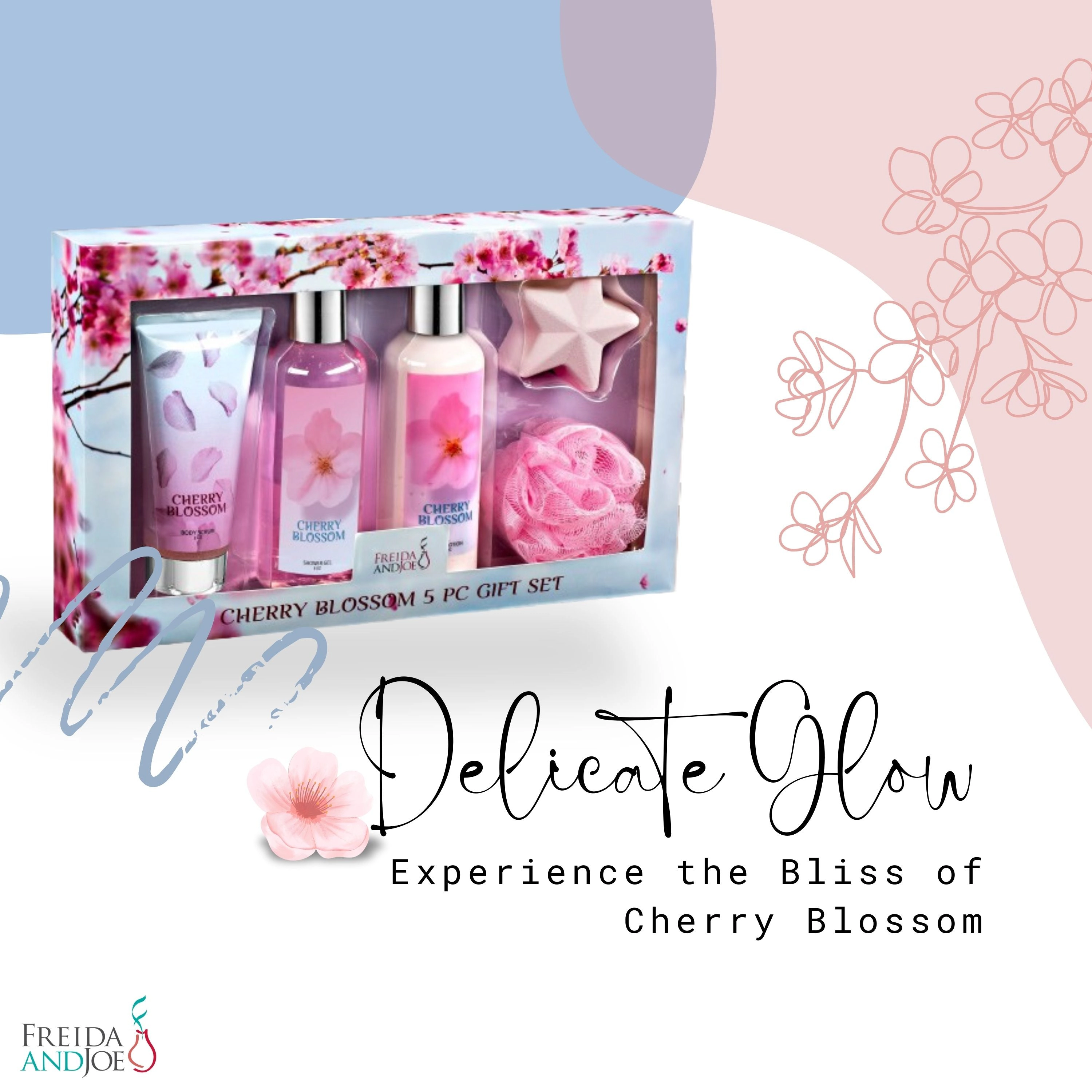 Freida And Joe Womens Blue Cherry Blossom Bath Body Collection Gift Box