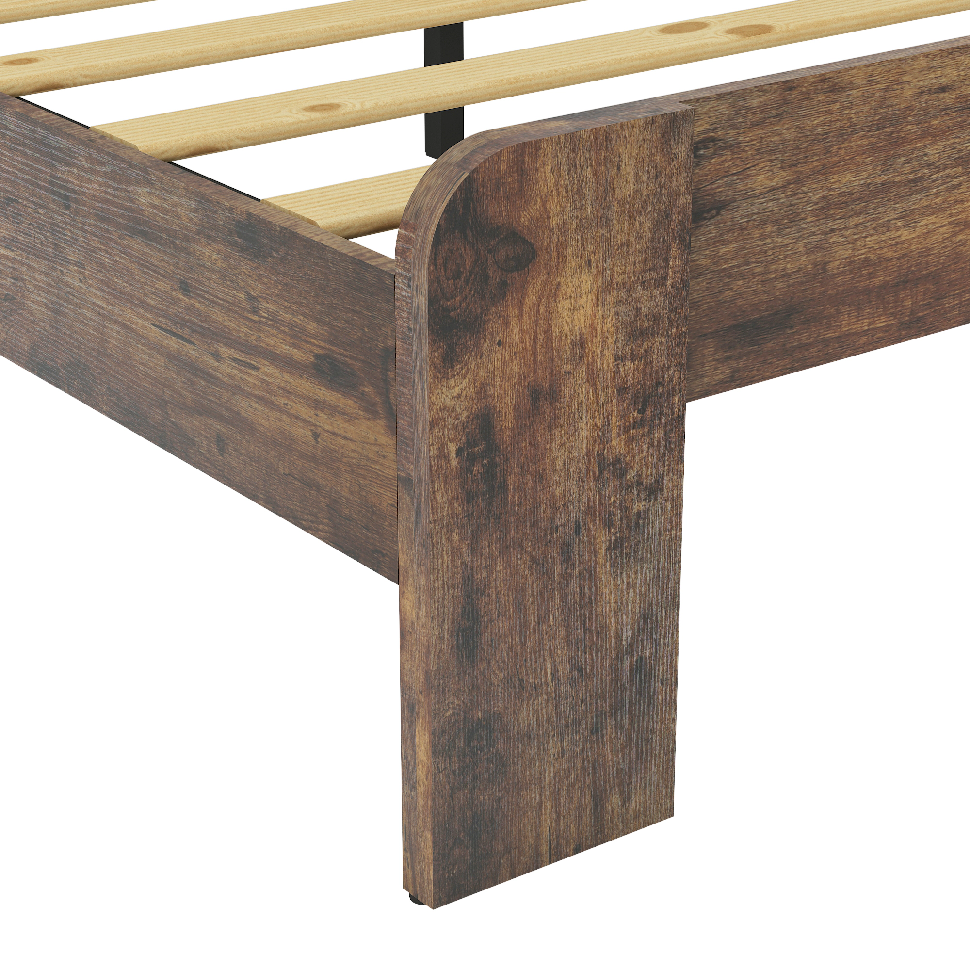 Flynama King Wood Platform Bed, Noise-Free, Large Under-Bed Storage, Dark Brown