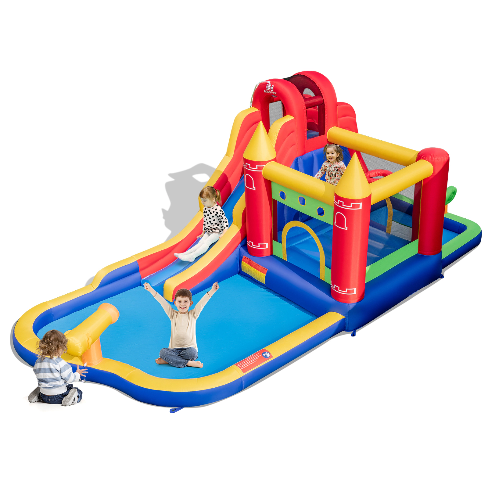 LJG Kids 9-in-1 Inflatable Bounce Castle with Water Slide and Splash Pool without Blower