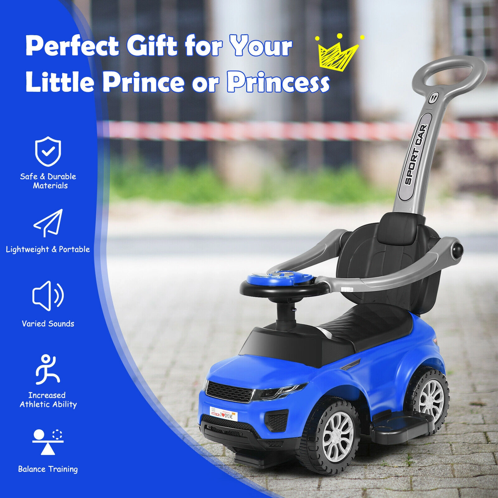 SUGIFT 3-in-1 Ride-On Push Car Toddler Stroller Sliding Car 55-lb Capacity Ages 12-36 Months Black
