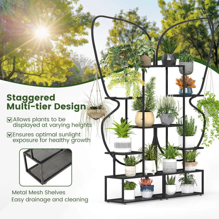 Hivvago 6-Tier Metal Plant Stand Ladder Display Rack with Hanging Hooks