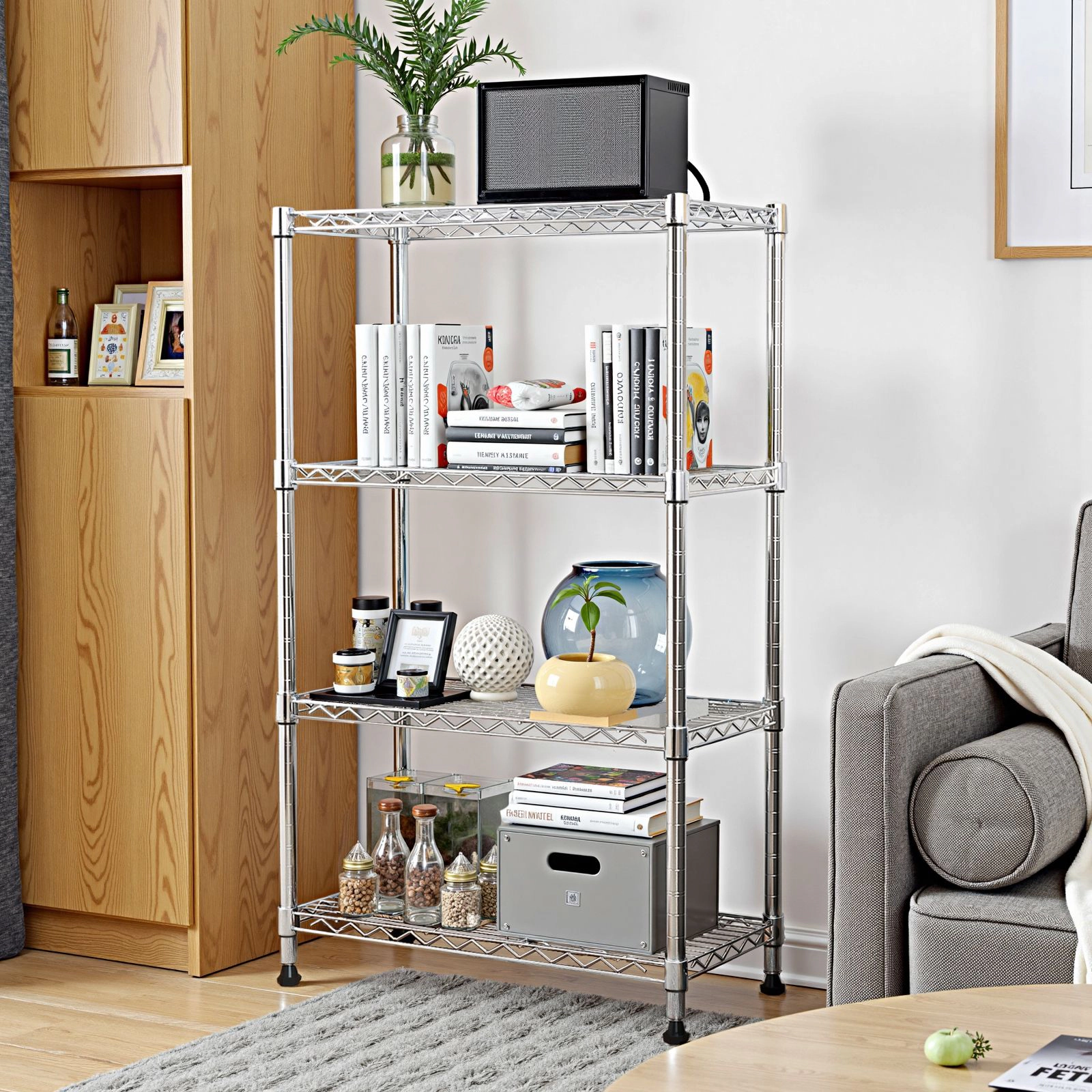 Flynama 4 Tier Heavy Duty Steel Wire Shelving 1000 lbs Utility Organizer Rack for Home Kitchen and Office in Chrome