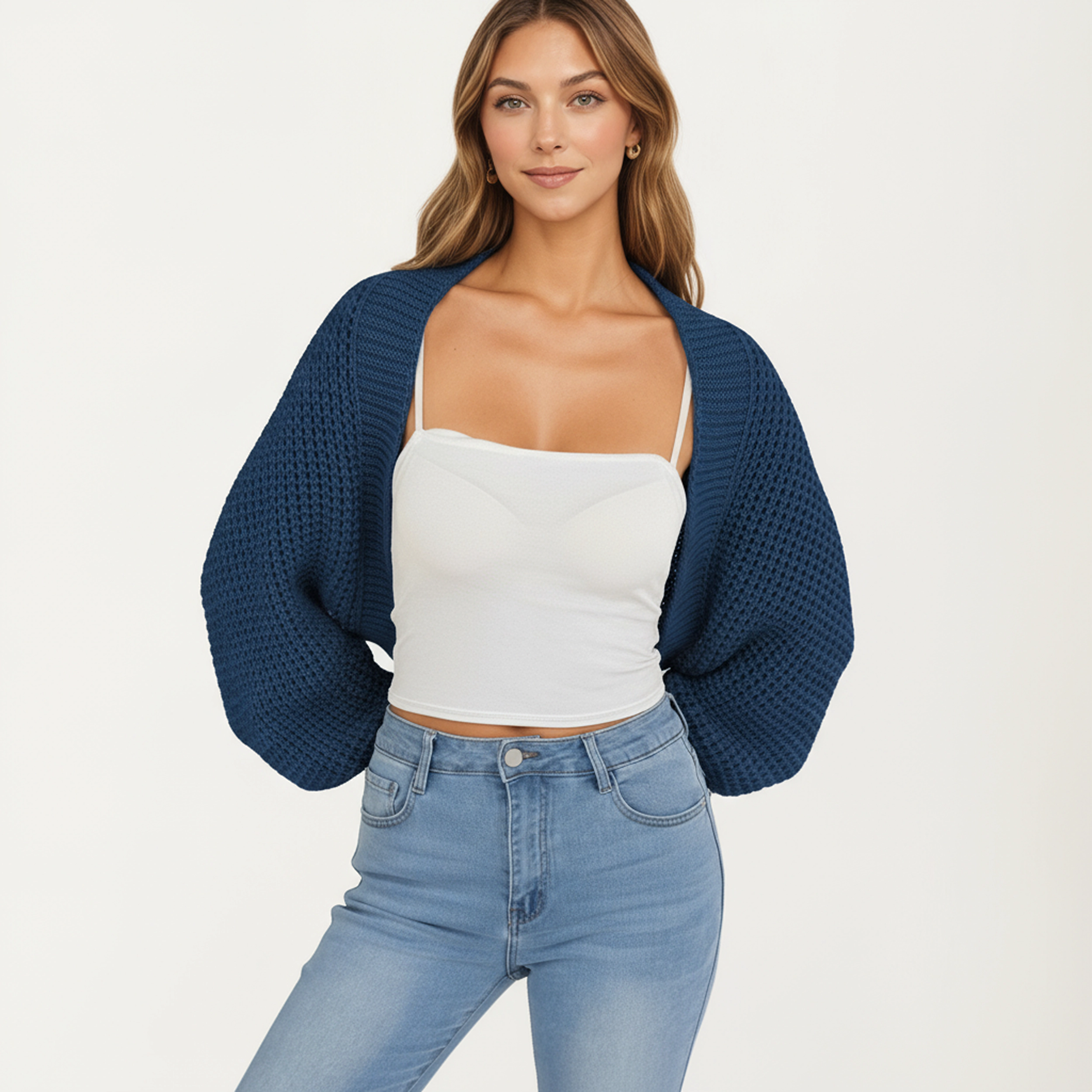 Anna-Kaci Women's Open Front Knit Shrug Cardigan with Cropped Fit