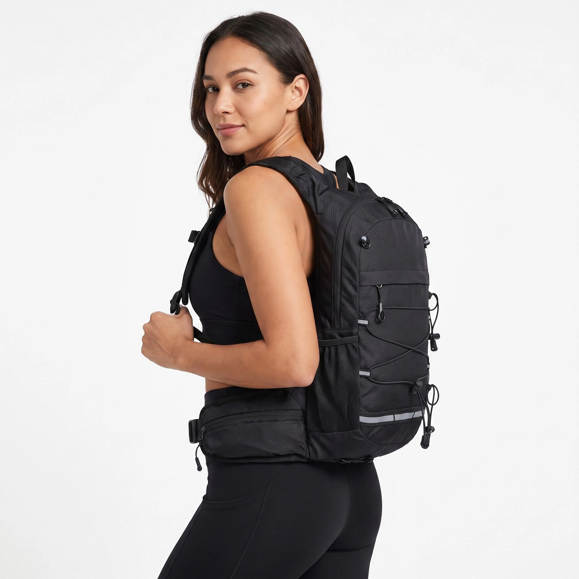 Alilang Women's Outdoor Hiking Backpack with Bungee Cord Front Pocket Side Mesh Pockets Waist Belt