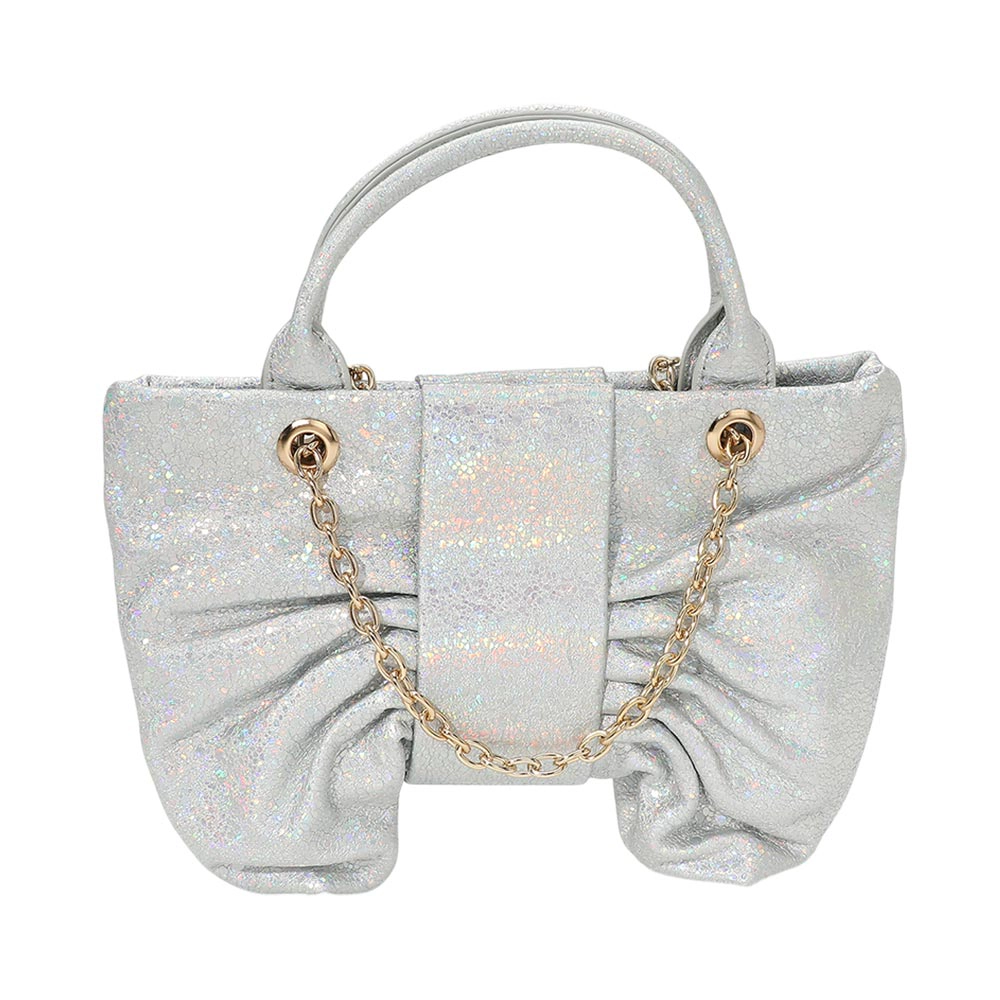 FASHNZFAB Sparkly Ruched Bow Accent Shoulder Crossbody Handbag