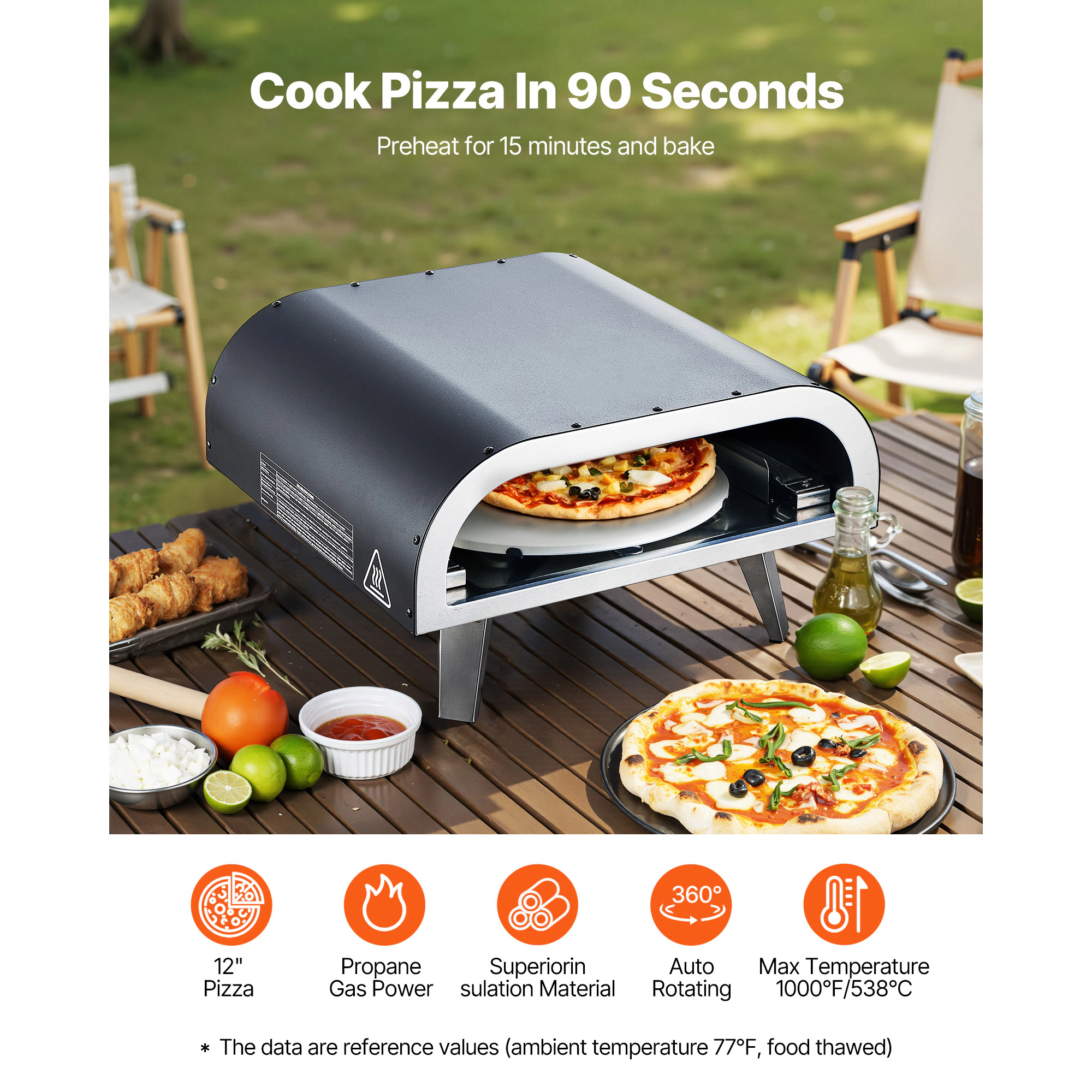 HONGGE Outdoor Pizza Oven, Propane Gas Pizza Maker, Portable Pizza-Cooker with Thickened Pizza-Stone, Carry Bag