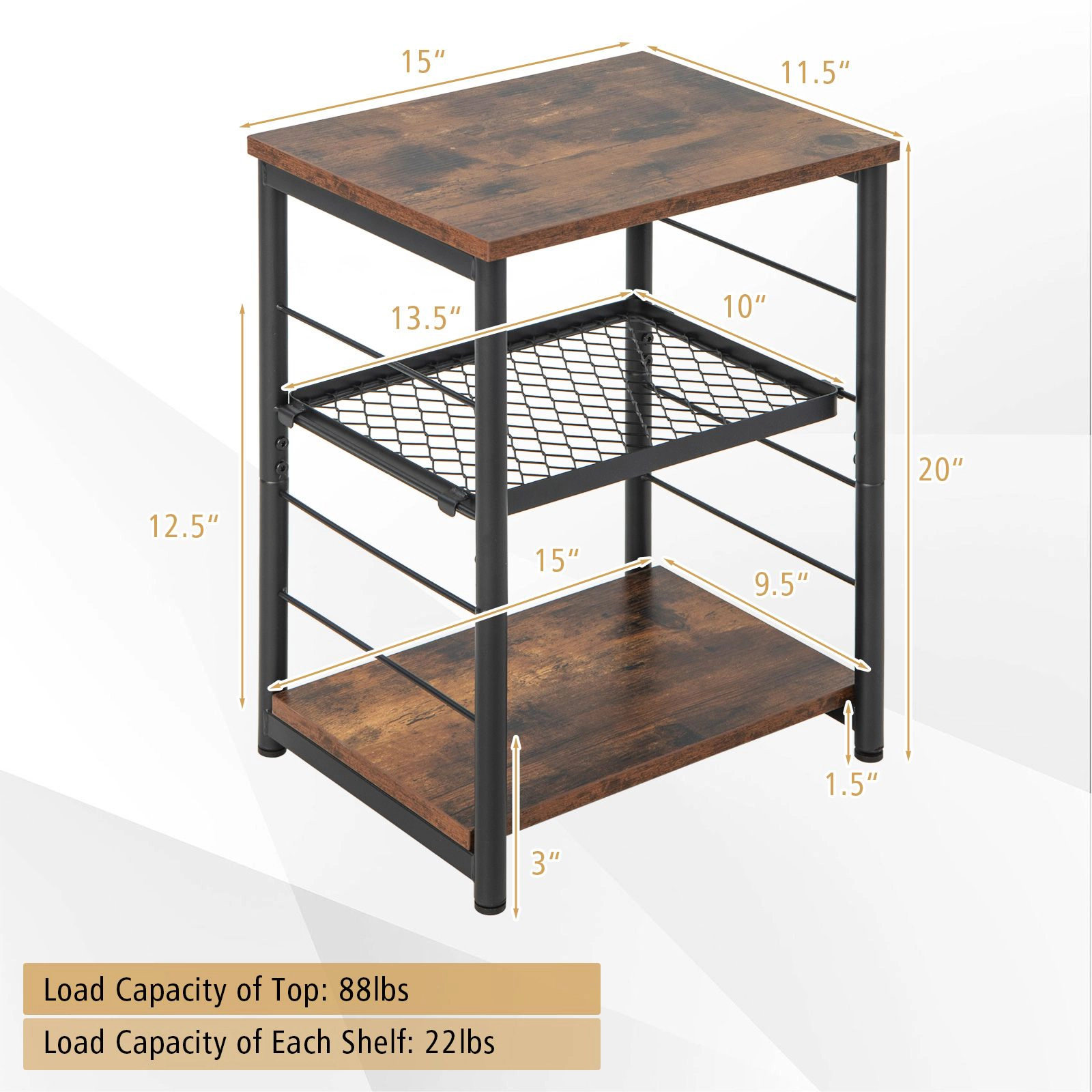 SlickBlue Compact Adjustable Side Table with 3-Tier Mesh Storage