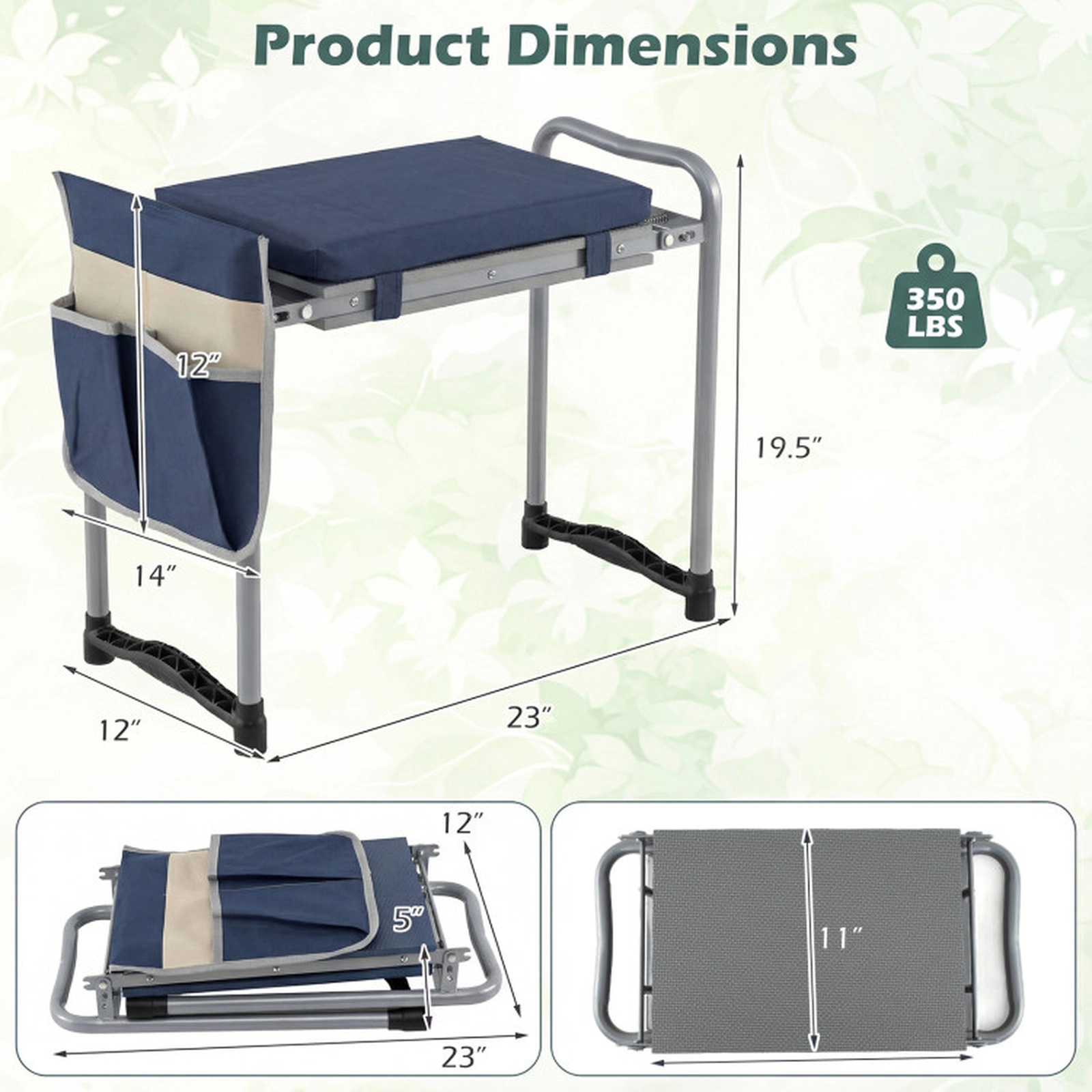 SUGIFT Folding Garden Kneeler and Seat, 350 lb Capacity, Navy