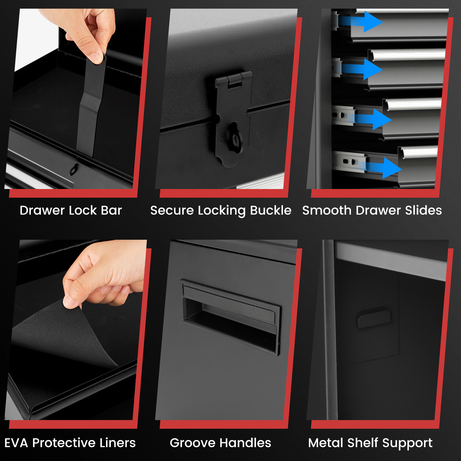 SUGIFT 2-in-1 5-Drawer 220.5-lb Capacity Steel Rolling Tool Chest and Cabinet with Lock Bars and Side Hooks