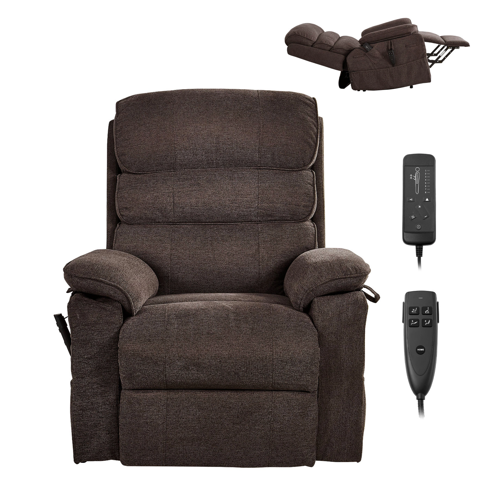 HONGGE Power Lift Recliner Chair Dual Motor Medium with Heat and Massage for Elderly Position Adjustable