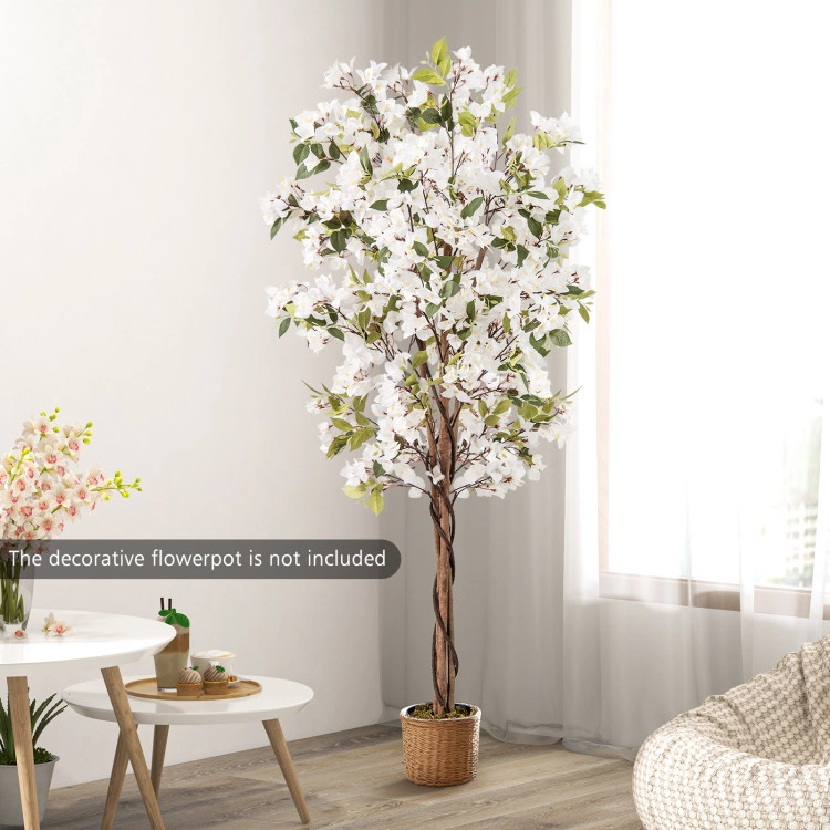 SlickBlue Set of 2 Faux Bougainvillea Plant with Twisted Wood Trunk and Moss