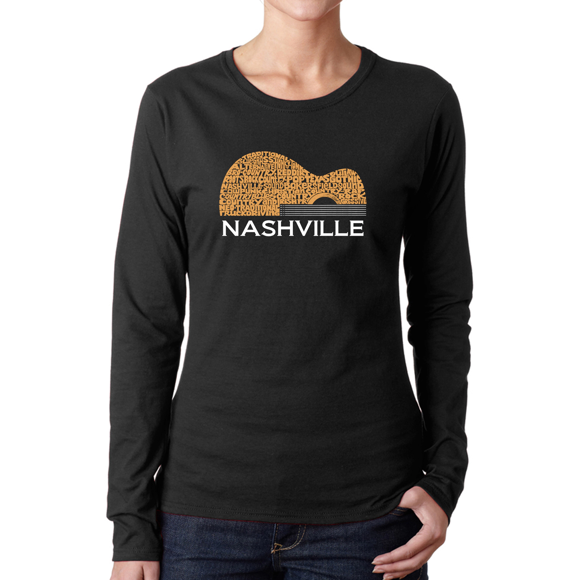 LA Pop Art Women's Word Long Sleeve T-Shirt - Nashville Guitar