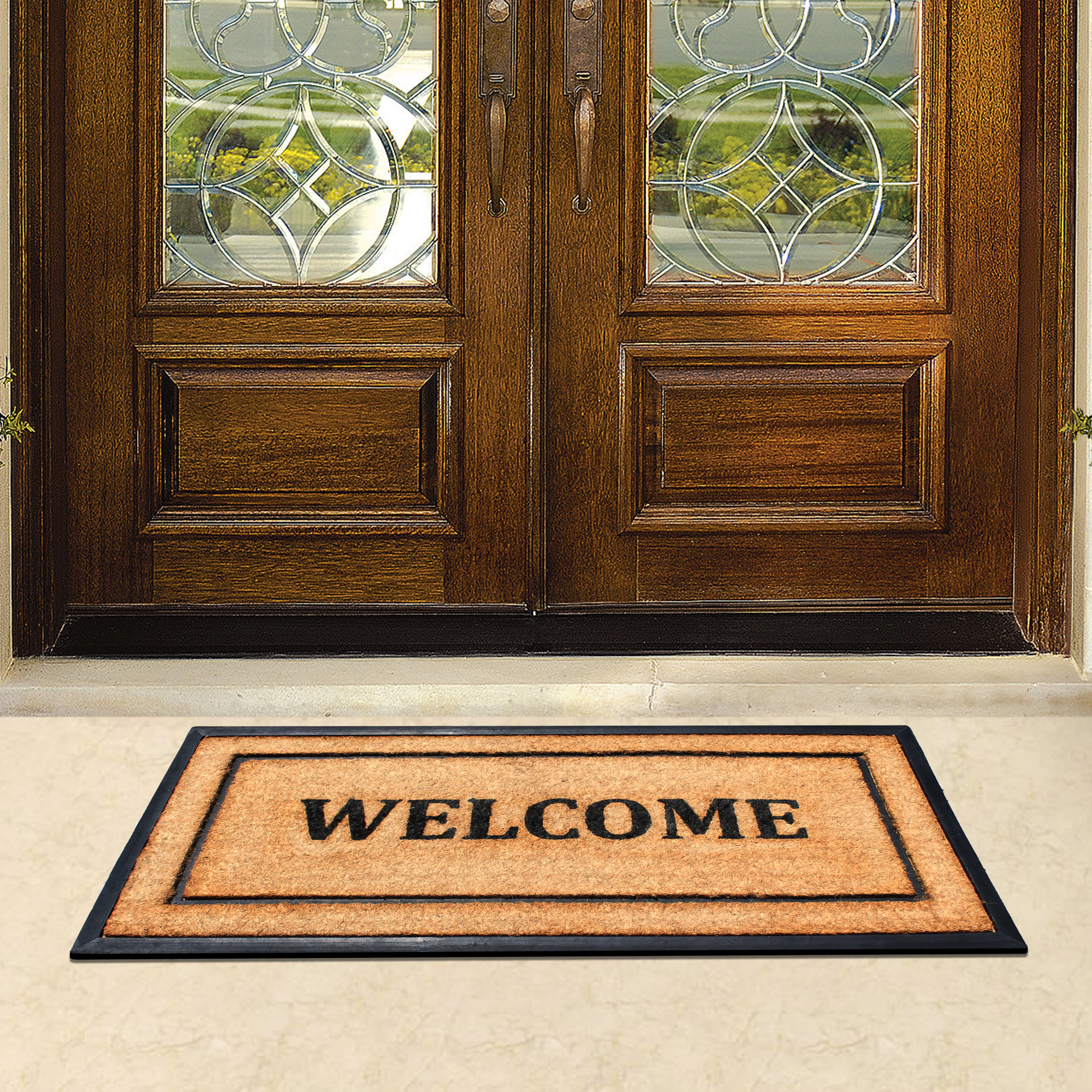 A1HC Coir and Rubber Door Mat 24x48 Inches Heavy Duty Non-Slip Durable Welcome Classic Border