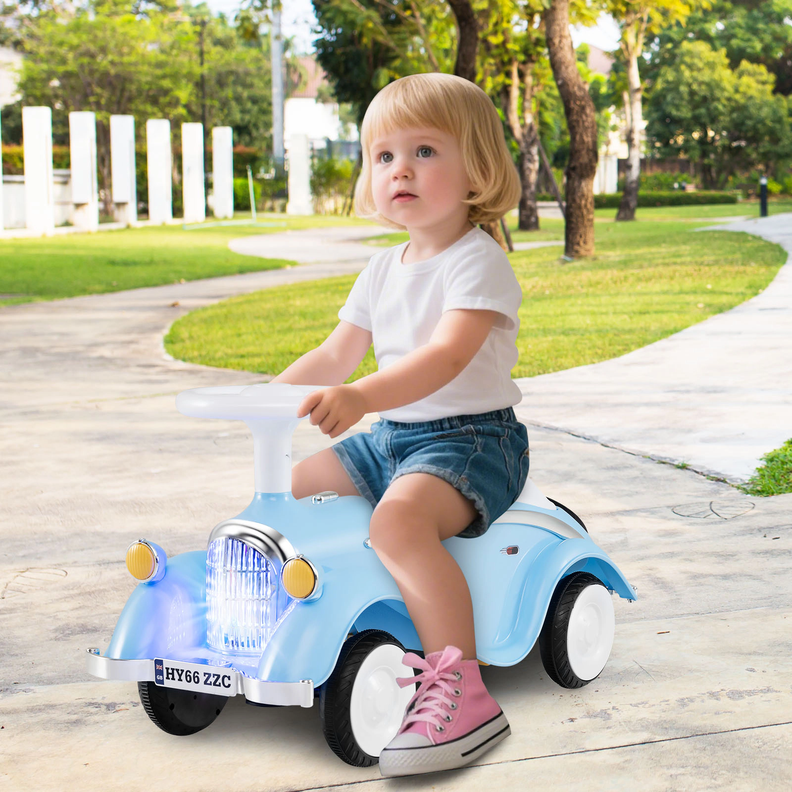 LJG Toddler Ride on Toy Classic Sliding Car with Horn and LED Headlight