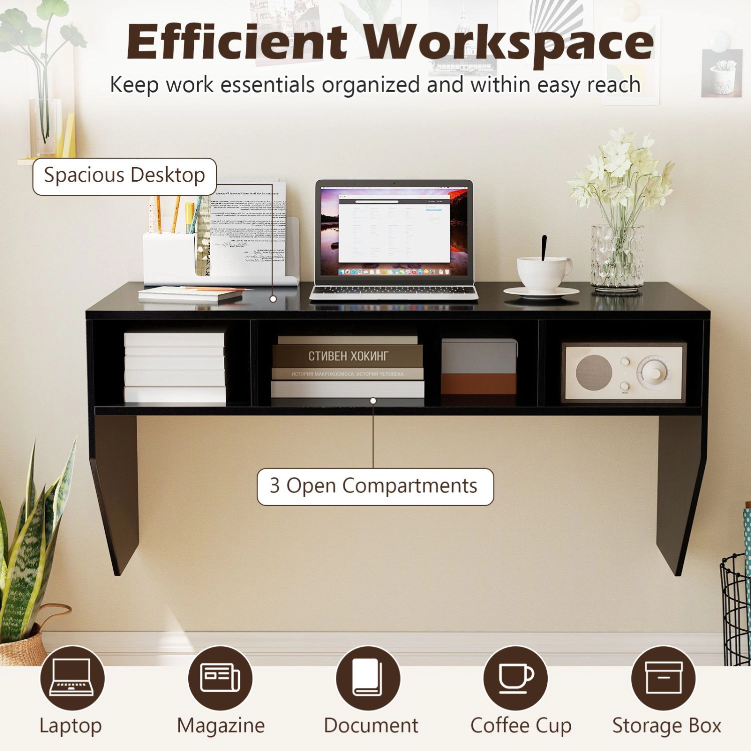SlickBlue Wall Mounted Writing Desk with Storage Shelves