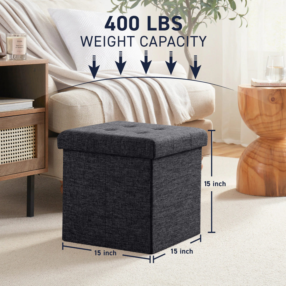 Ornavo Home 15" Collapsible Square Cube Storage Ottoman, Perfect for Dorms, Livingroom and Bedroom