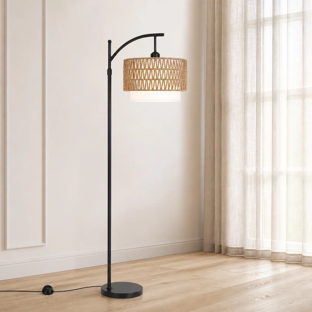 ELEMENT ACE Woven Rattan Metal Flush Mount Ceiling Light