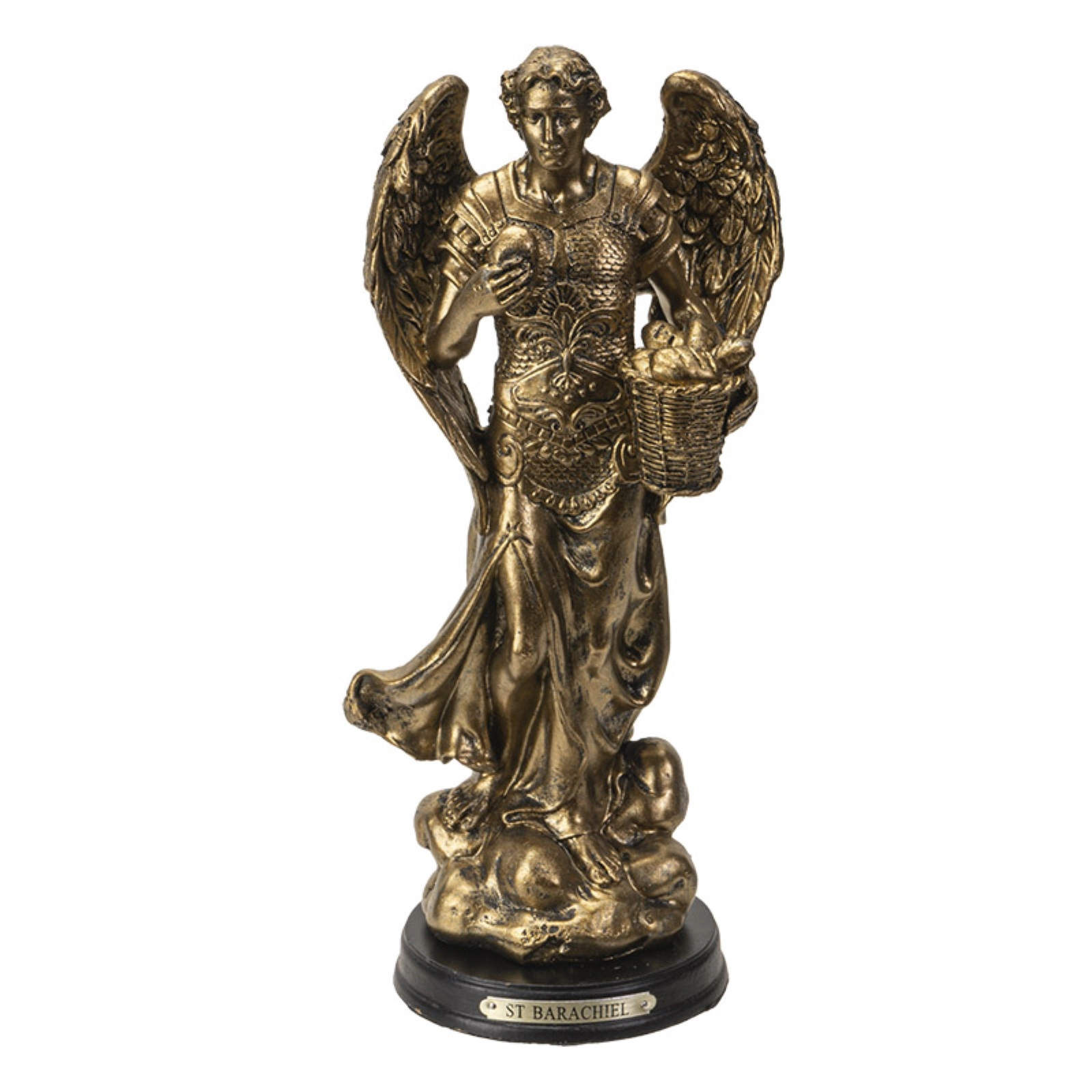 Pacific Giftware St. Barachiel Archangel Blessings from God Figurine 8 Inch Tall Wooden Base with Brass Name Plate