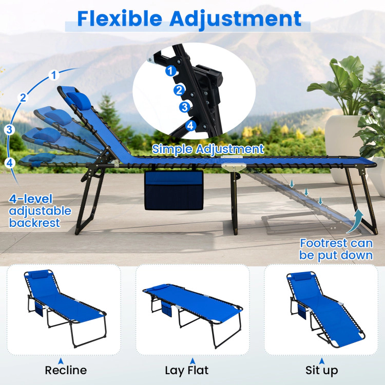 Hivvago 4 Position Folding Lounge Chaise With Adjustable Backrest And Footrest