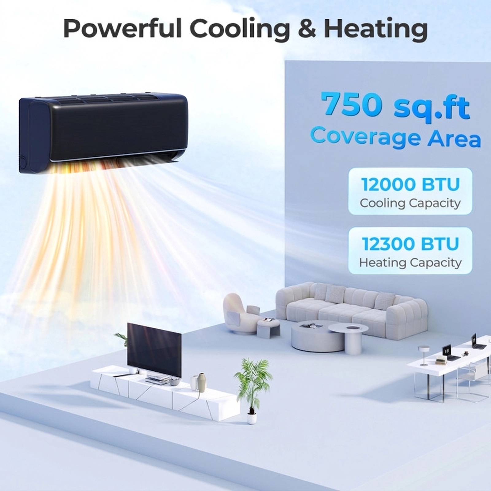 SUGIFT 12000-BTU 22-SEER2 115V 750-sq ft Gray WiFi Smart Ductless Mini Split Air Conditioner and Heat Pump