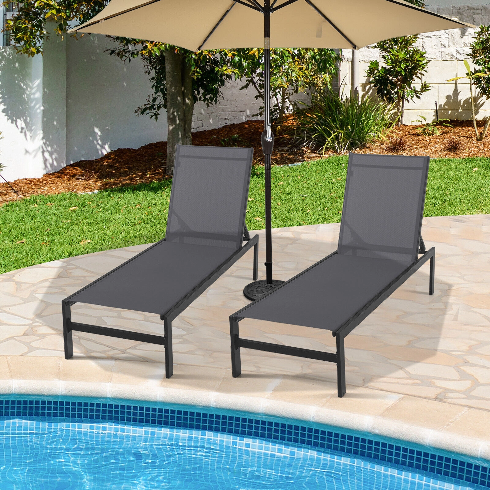 SUGIFT 6-Position Adjustable Chaise Lounge Chair with Rustproof Aluminum Frame 300-lb Capacity 78-in Length Gray