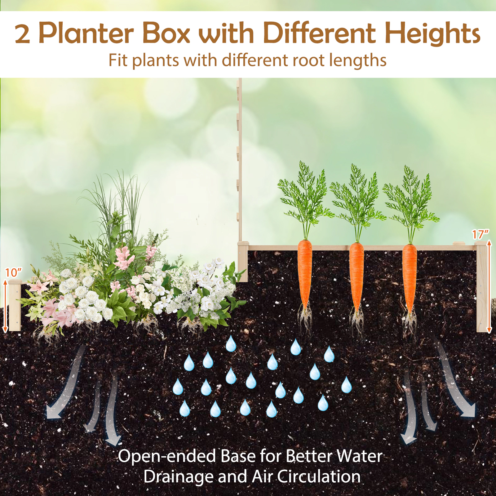 SlickBlue 2 Tier Fir Wood Garden Planter Box for Climbing Plants Flowers