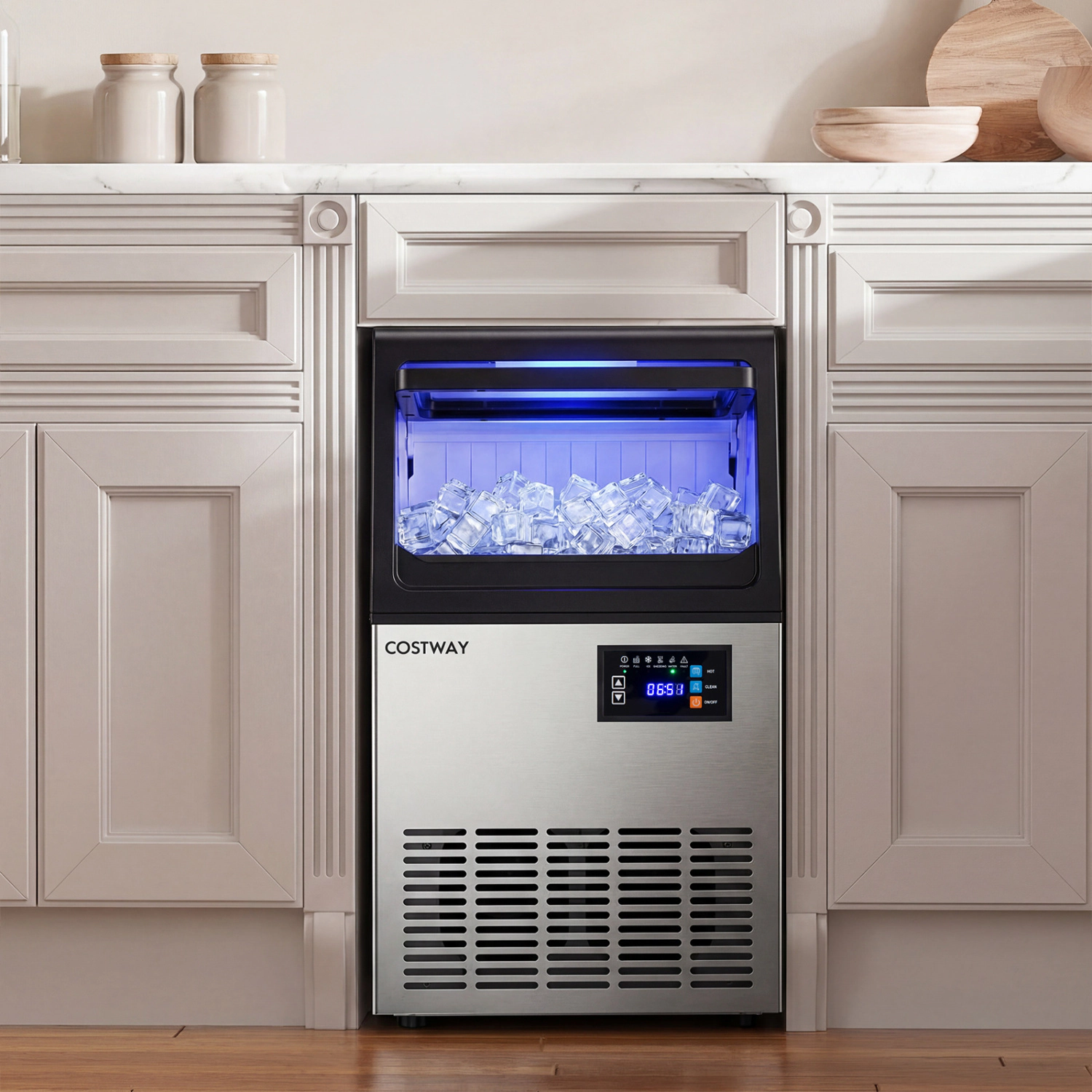 LJG Stainless Steel Spray Ice Maker with 30 LBS Storage Capacity and 80 LBS per Day