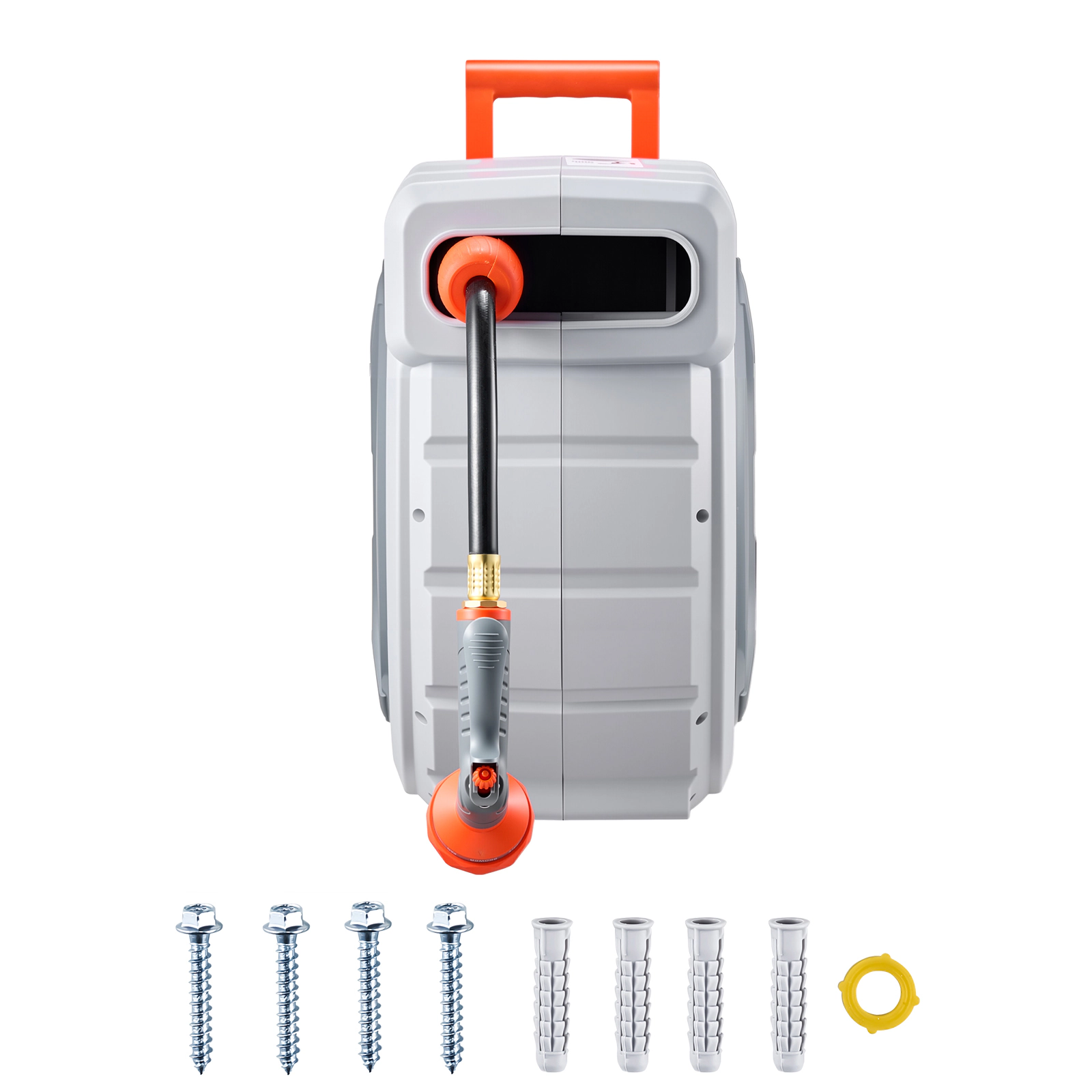 HONGGE Retractable Garden Hose Reel, 5/8 in x 100 ft, Wall-Mounted, 9-Pattern Nozzle, Slow Rewind, 180 Swivel Bracket