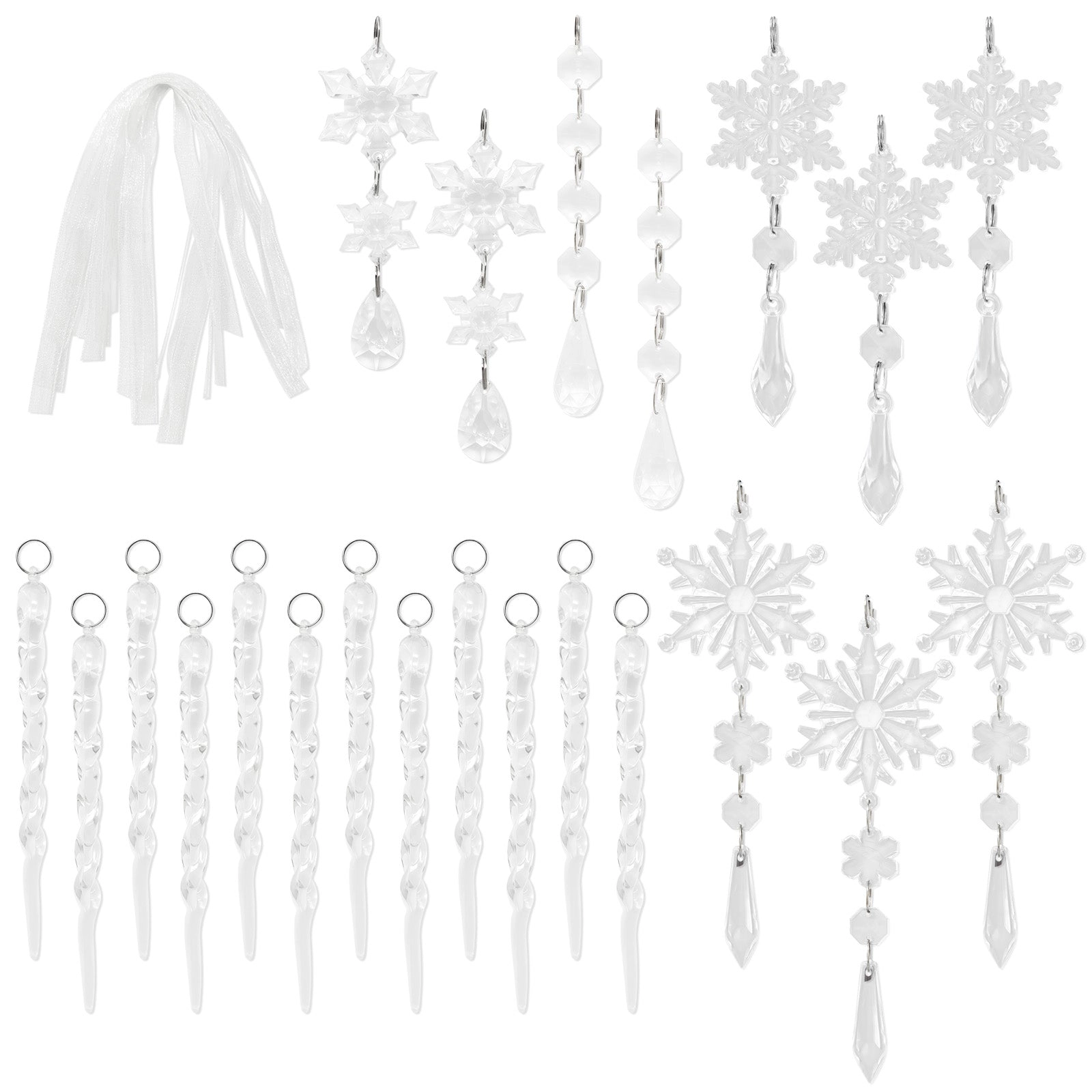 Wrapables 22pcs Christmas Tree Ornaments, Acrylic Hanging Snowflakes and Icicles Decorations for Winter New Year Parties