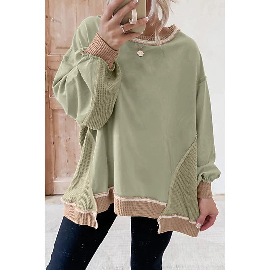Threaded Pear Women's Maelynn Waffle Patchwork Oversize Sweatshirt