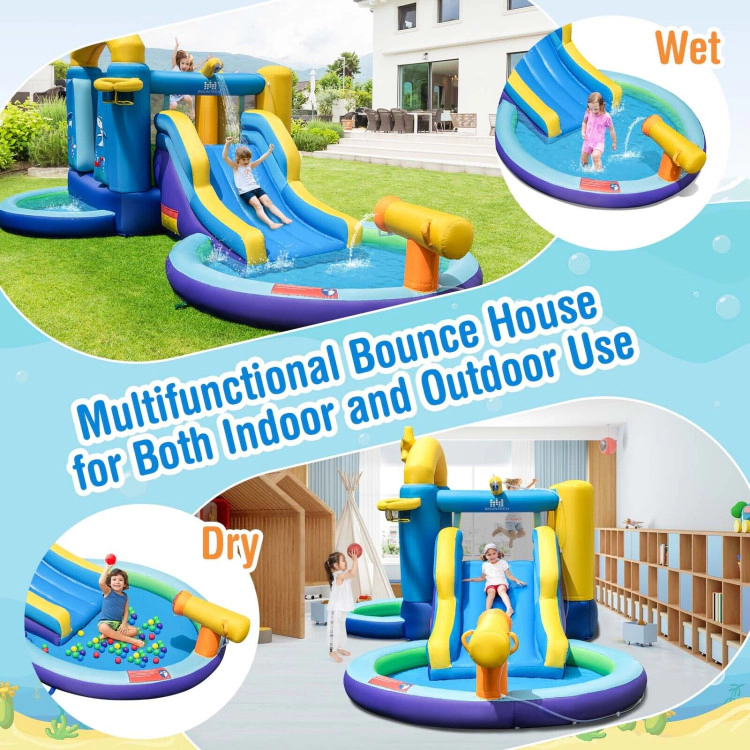 Hivvago Inflatable Ocean-Themed Bounce House with 680W Blower and 2 Pools