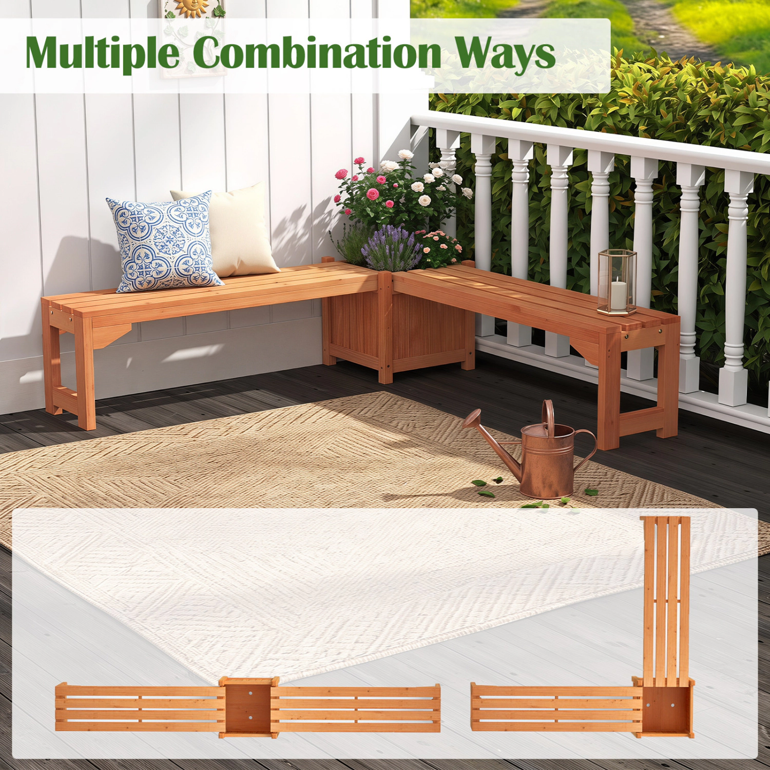 LJG 2-in-1 Outdoor Bench with Raised Garden Bed with Spacious Seat and Detachable Bottom Plates-1 Piece