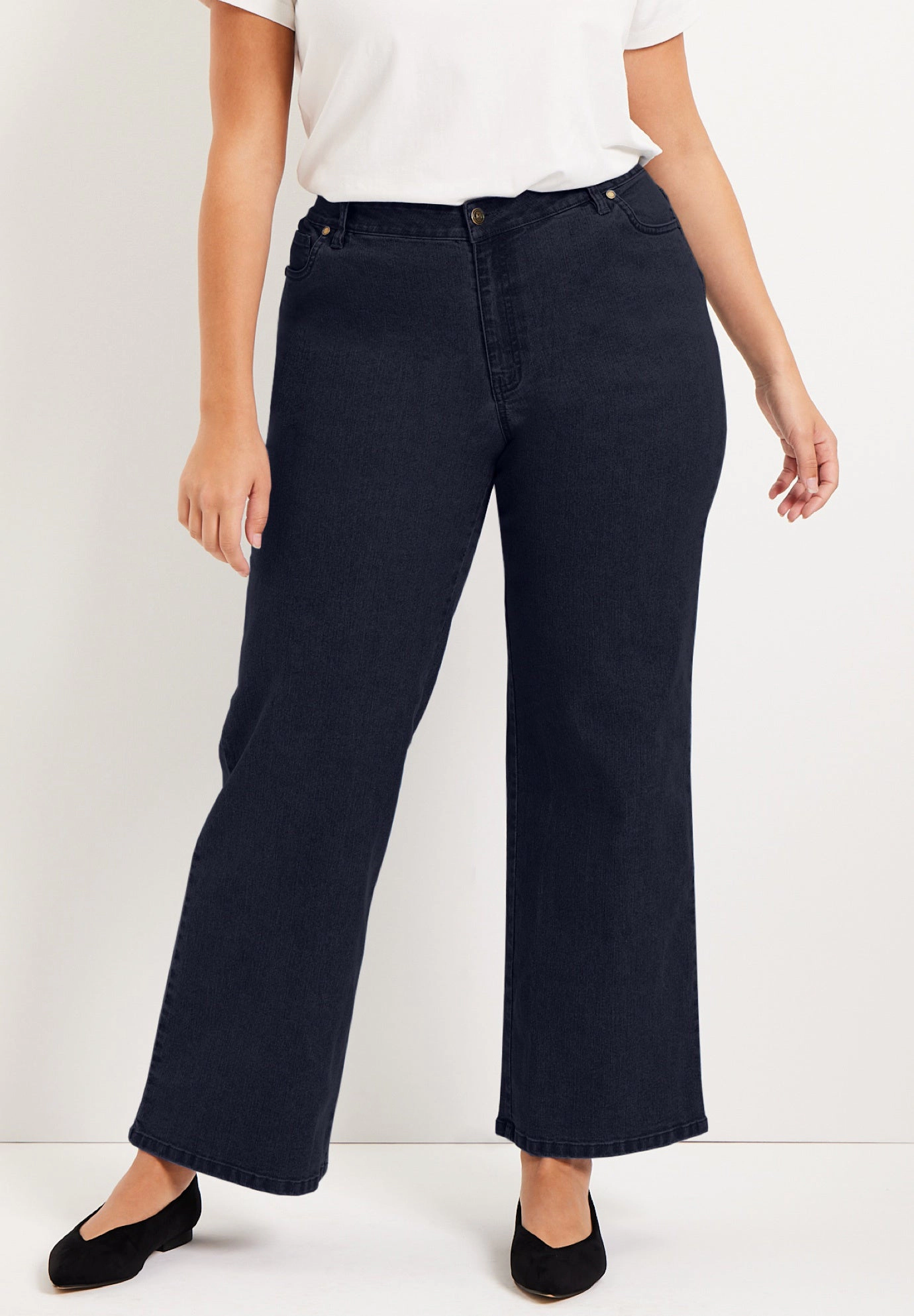 June & Vie Women's Plus Curvie Fit Wide-Leg Jeans
