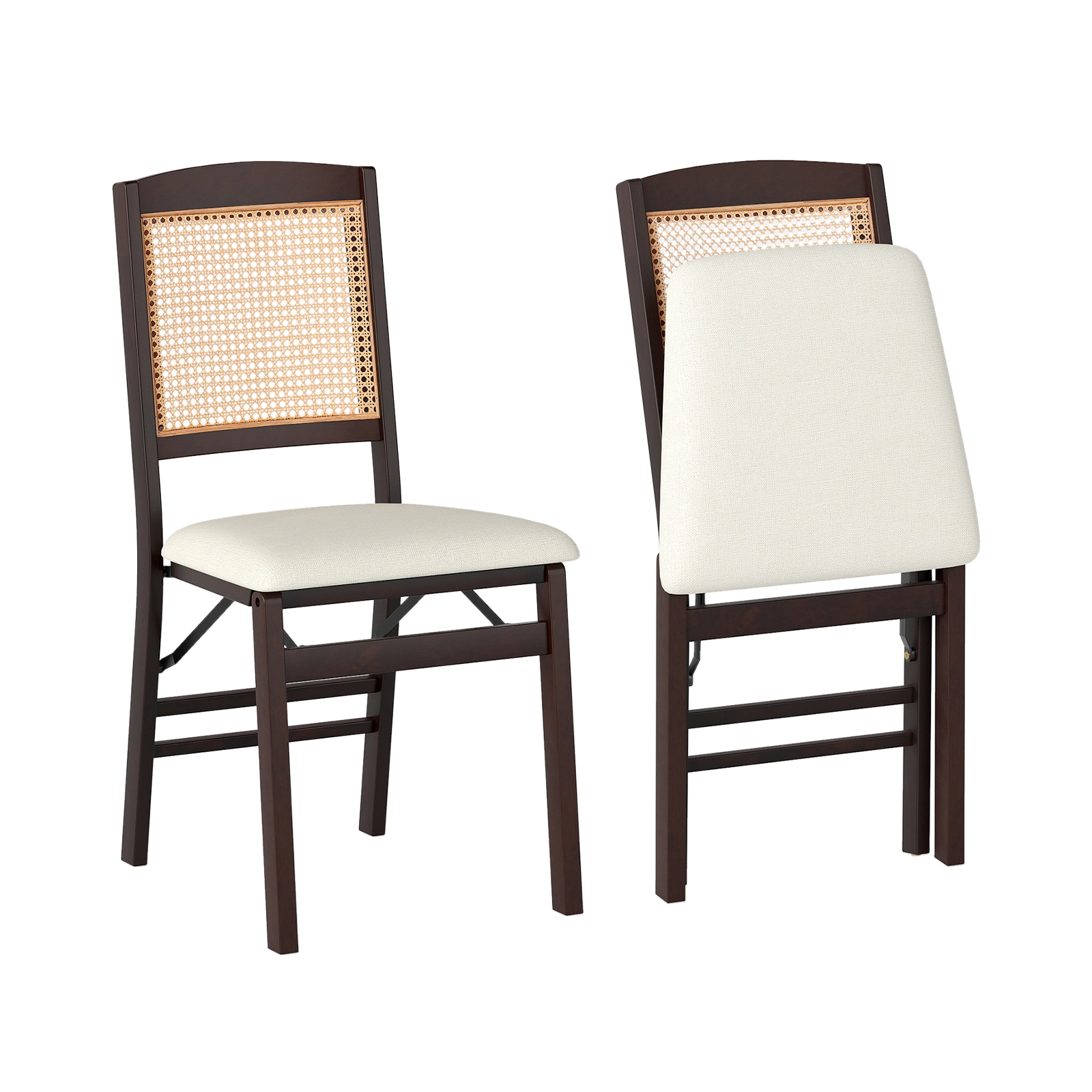 LJG Folding Dining Chairs Set of Rubber Wood with Linen Padded Seat