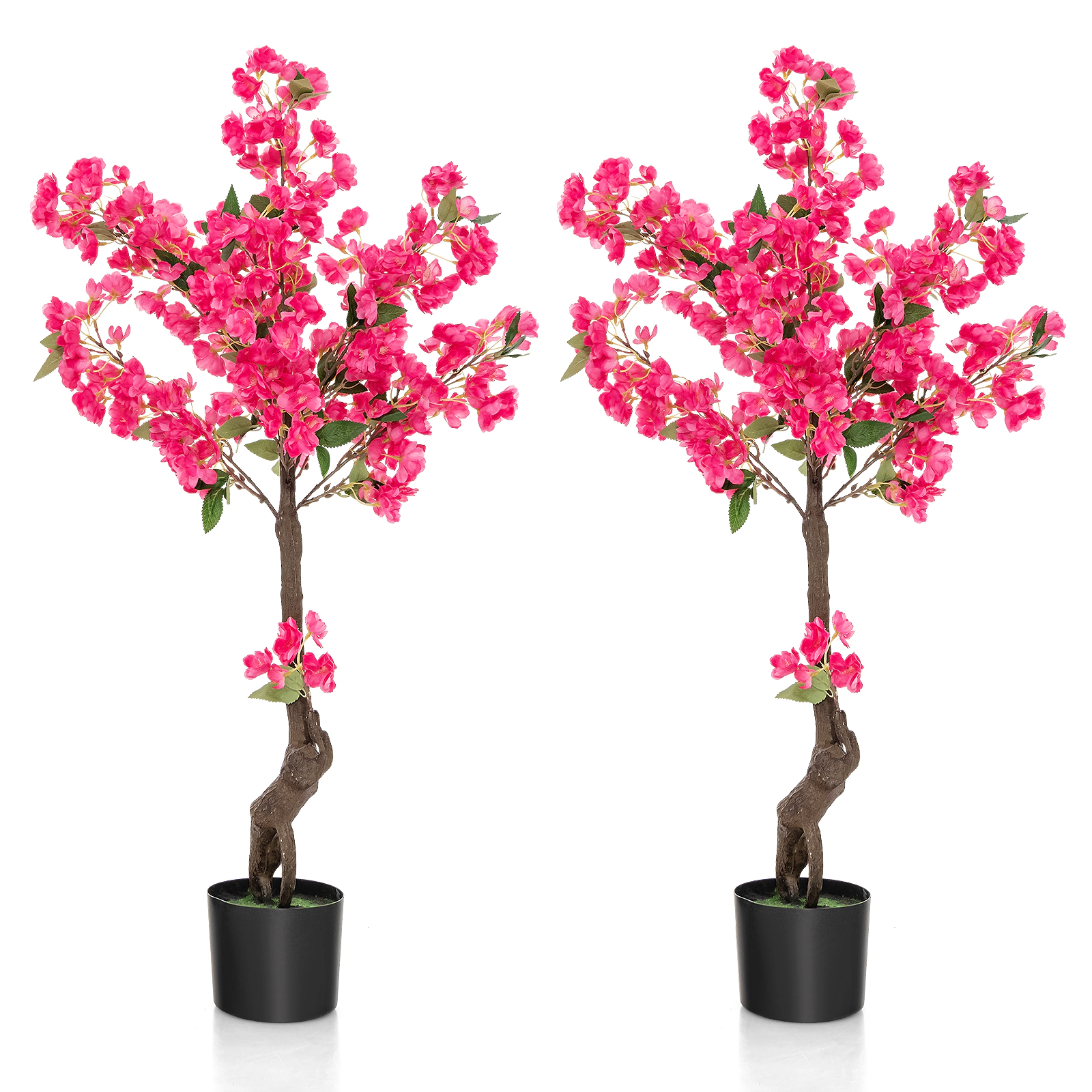 Slickblue Set of 2 Artificial Plum Blossom Trees with 92 Flowers in Pots for Indoor and Covered Outdoor Decor