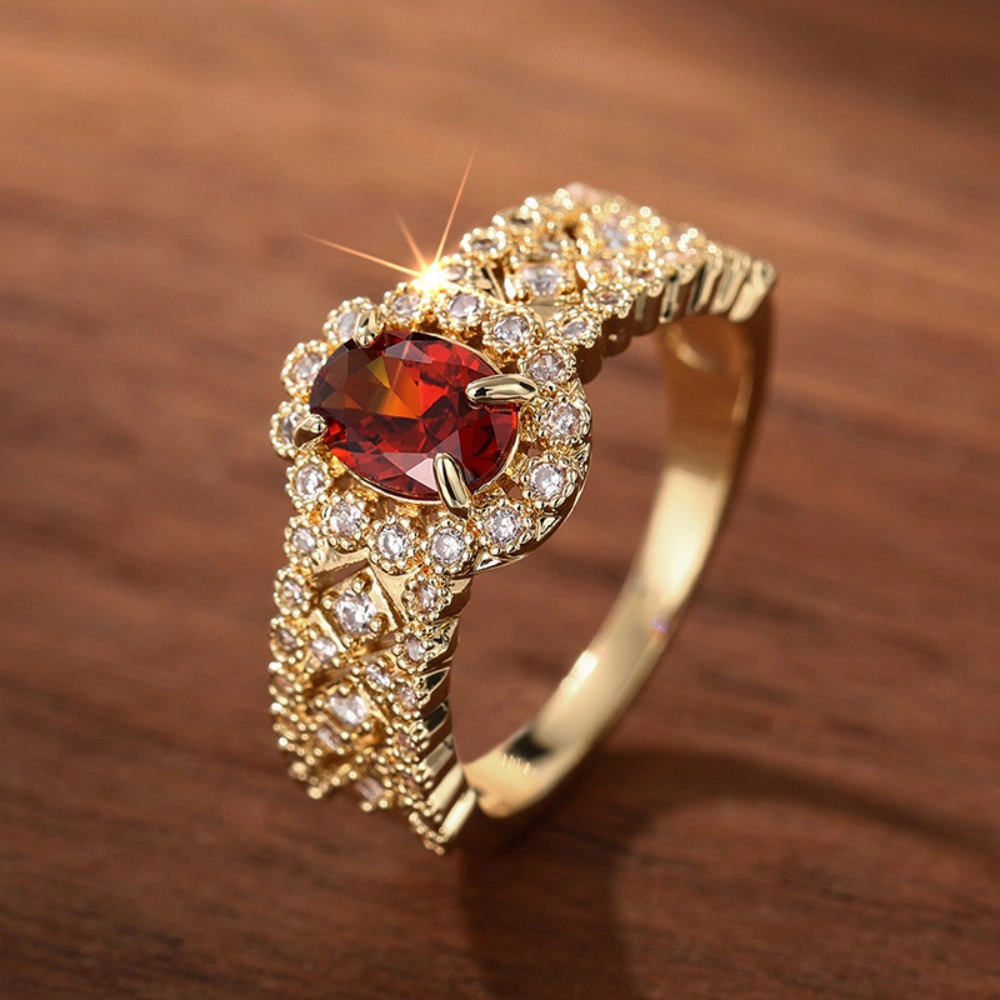 Women Chic Oval Red Zirconia Inlay Ring