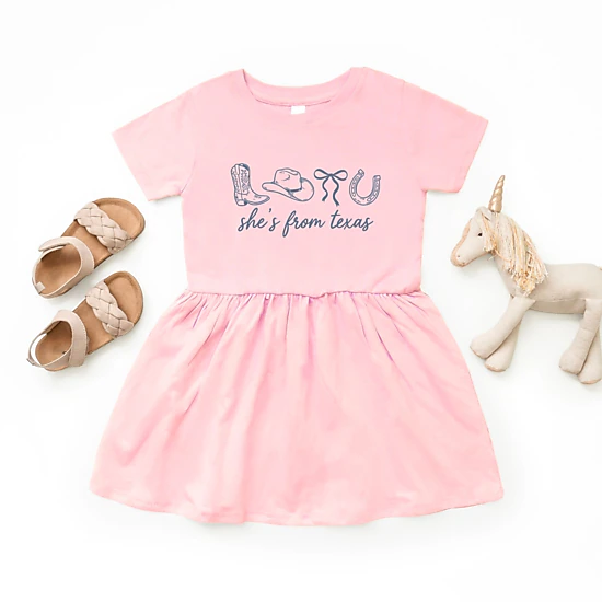 The Juniper Shop - Toddler Girl's Graphic Dress - She's From Texas Icons